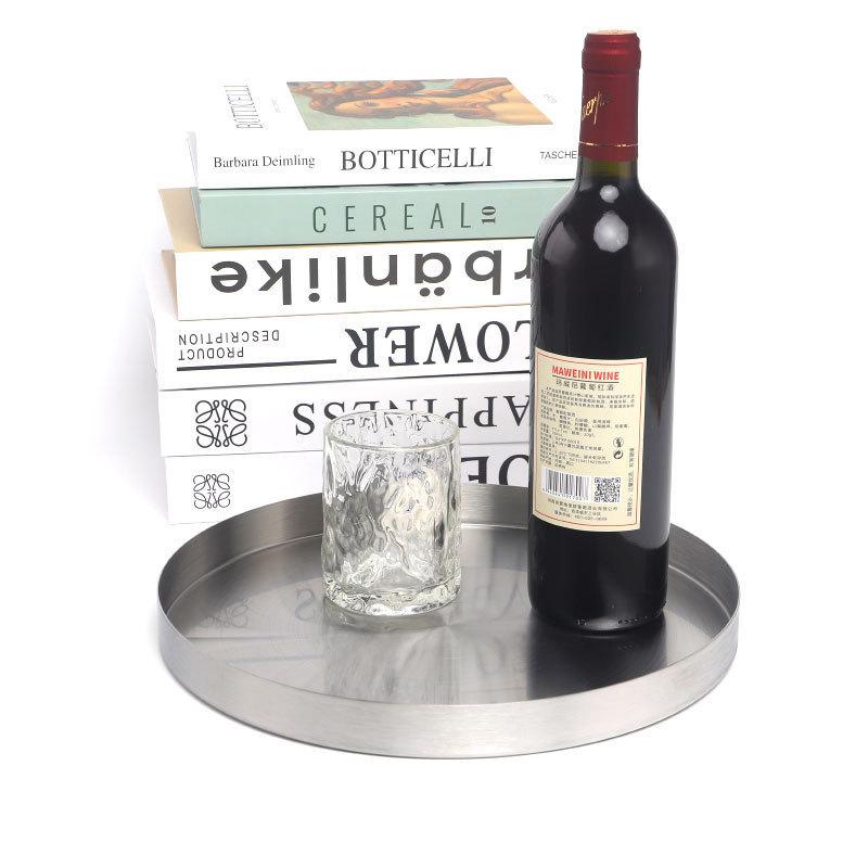 Stainless Steel Round Tray Serving Plate With Brushed Finish For Hotel And Home Use