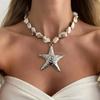 Ingemark Boho Retro Stella Marina Ciondolo Conchiglia Collana Donna 2026 Semplice Creativo Pietre Colorate Tessuta a Mano Gioielli da Spiaggia Regali