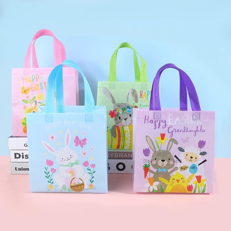 Set of 4 Easters Bags Easters Baskets Easters Craft Bag Reusable Easters Bag Nonwoven Texture for Eggs and Candy Storage