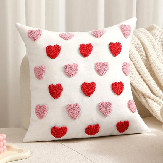 Valentines Day Throw Pillowcase 3D Heart Embroidery Short Plush Luster 45*45cm Hidden Zipper Closure Pillow
