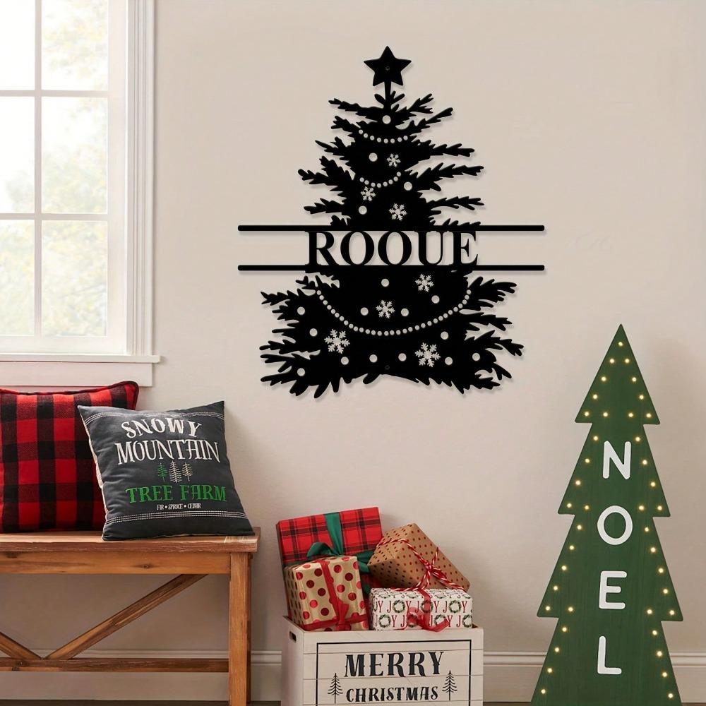 Custom Metal Christmas Tree Wall Decor, Personalized Text Sign, Holiday Art for Living Room Bedroom Kitchen, Xmas Gift