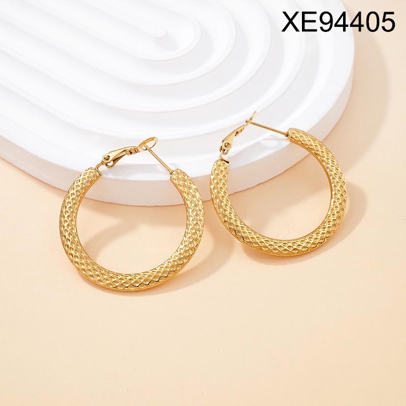 Geometric Embossed Titanium Steel Stud Earrings for Women