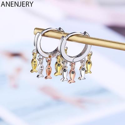 Animal Three Colors Small Fish Hoop Earrings Unique Design Jewelry For Women Fashion Party Gifts Wholesale