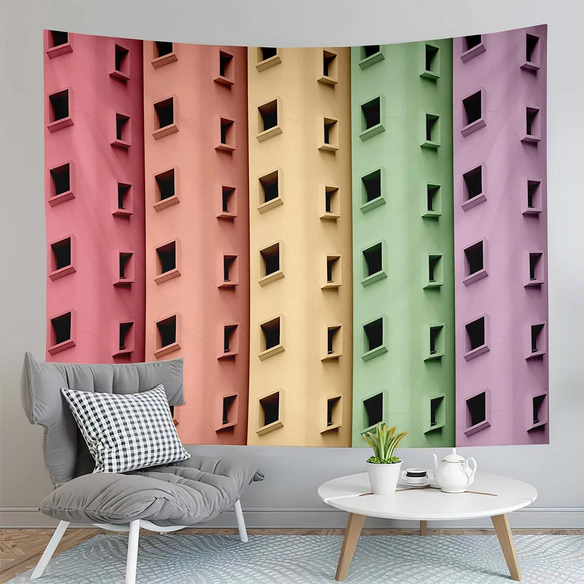 Гостиная Спальня Гобелен Современный Геометрический Красочный Архитектурный Узор Модный — фото 13