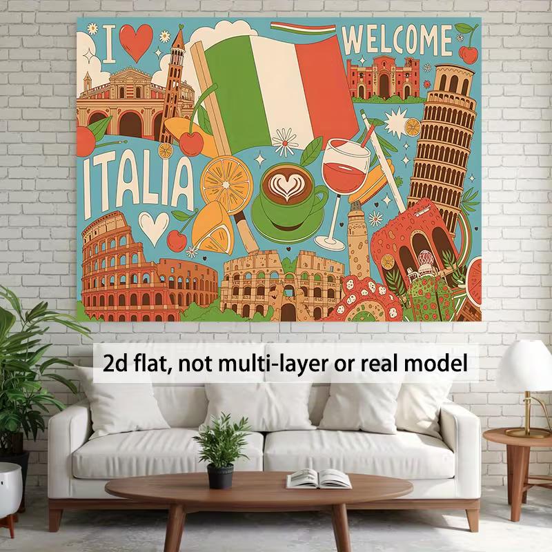 2D I Love Italia Photography Backdrop, Italy Flag, Coffee, Wine and Landmarks Background