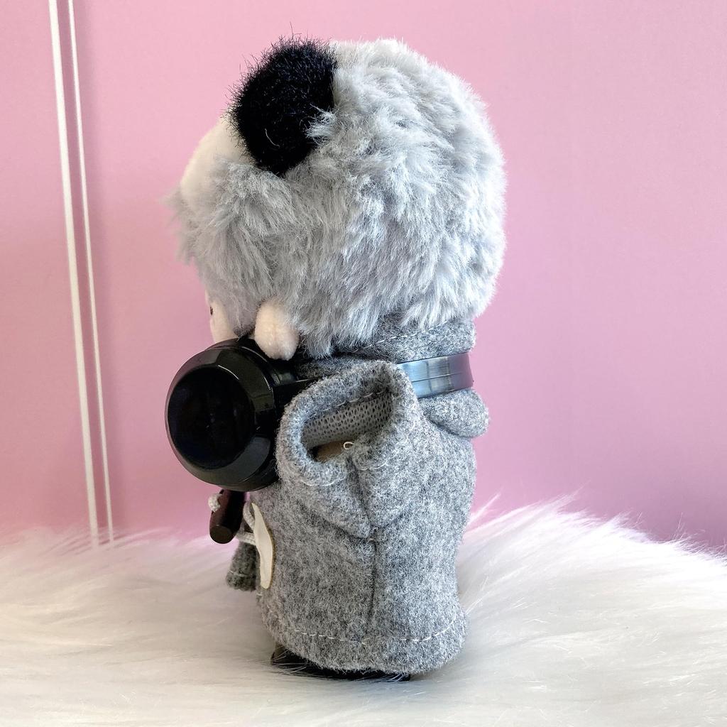 Duffle Coat, Pruhovaná Košile, Kalhoty a Sada Sluchátek pro 10cm Panenku, Šedá, Plyšová Hračka, Kigurumi, Doplňky, Otaku, Panenka, Maskot, Kostým pro Kpop Panenku