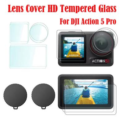 For DJI Action 5 Pro Lens Cover HD Tempered Glass Action 5 Pro Screen Protector Front Rear Film Cap For DJI Action 5 Accessories