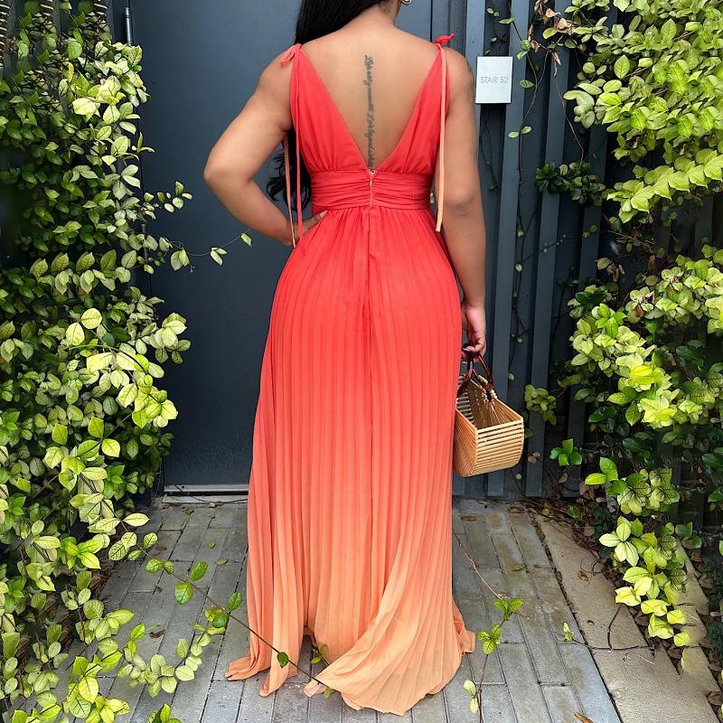 Suer Beach V-neck Halter Suspender Sexy Straps Gradual Change Color Long Dress Dress Dress
