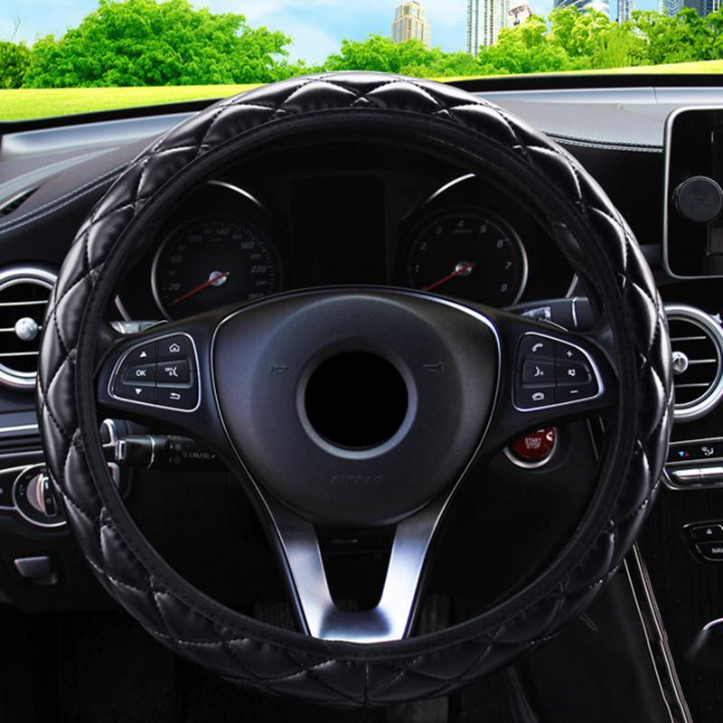 Rattdeksel Krystallkrone Rattdeksler Biltilbehør PU Lær Bilstyling 37-38CM Diameter Universalt