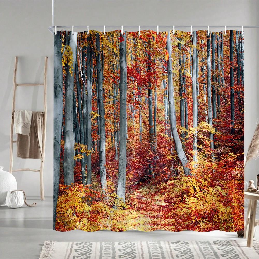 Autumn Forest Shower Curtain: Embrace The Vibrant Design, Soft Fabric, And Nature Vibes For Your Cozy Bathroom