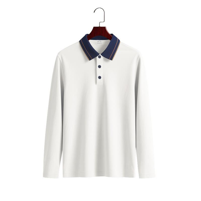 Men's Autumn American Style Long Sleeve Polo Shirt, Pique Mesh Casual Golf Simple Color Block Collared Polo for Men