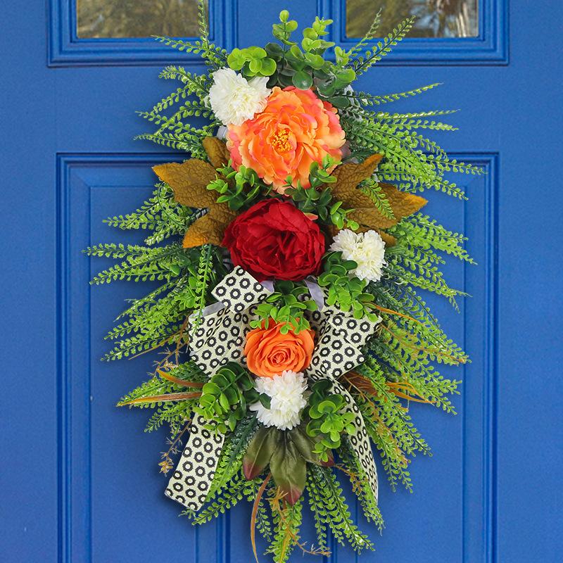 Autumn Season Wreath Door Hanging Leopard Print Harvest Festival Wall Hanging Simulation Plant Front Decoration