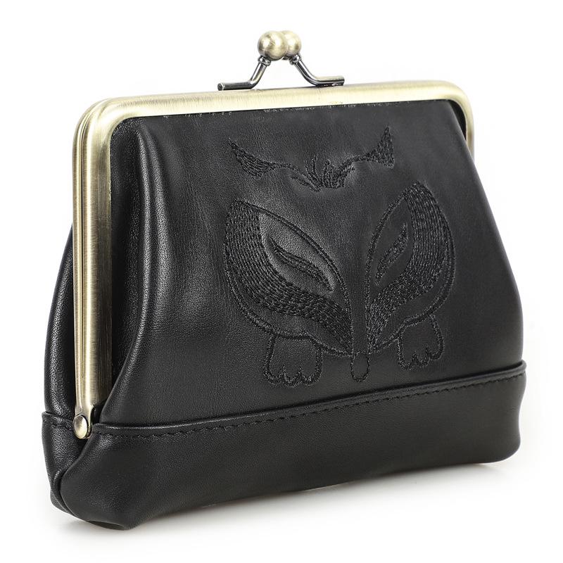 

Black Angel Women s Wallet - Top Grain Cowhide, Embroidered, Genuine Leather, Iron Hinge, Multifunctional Compartments, Small & Casual.