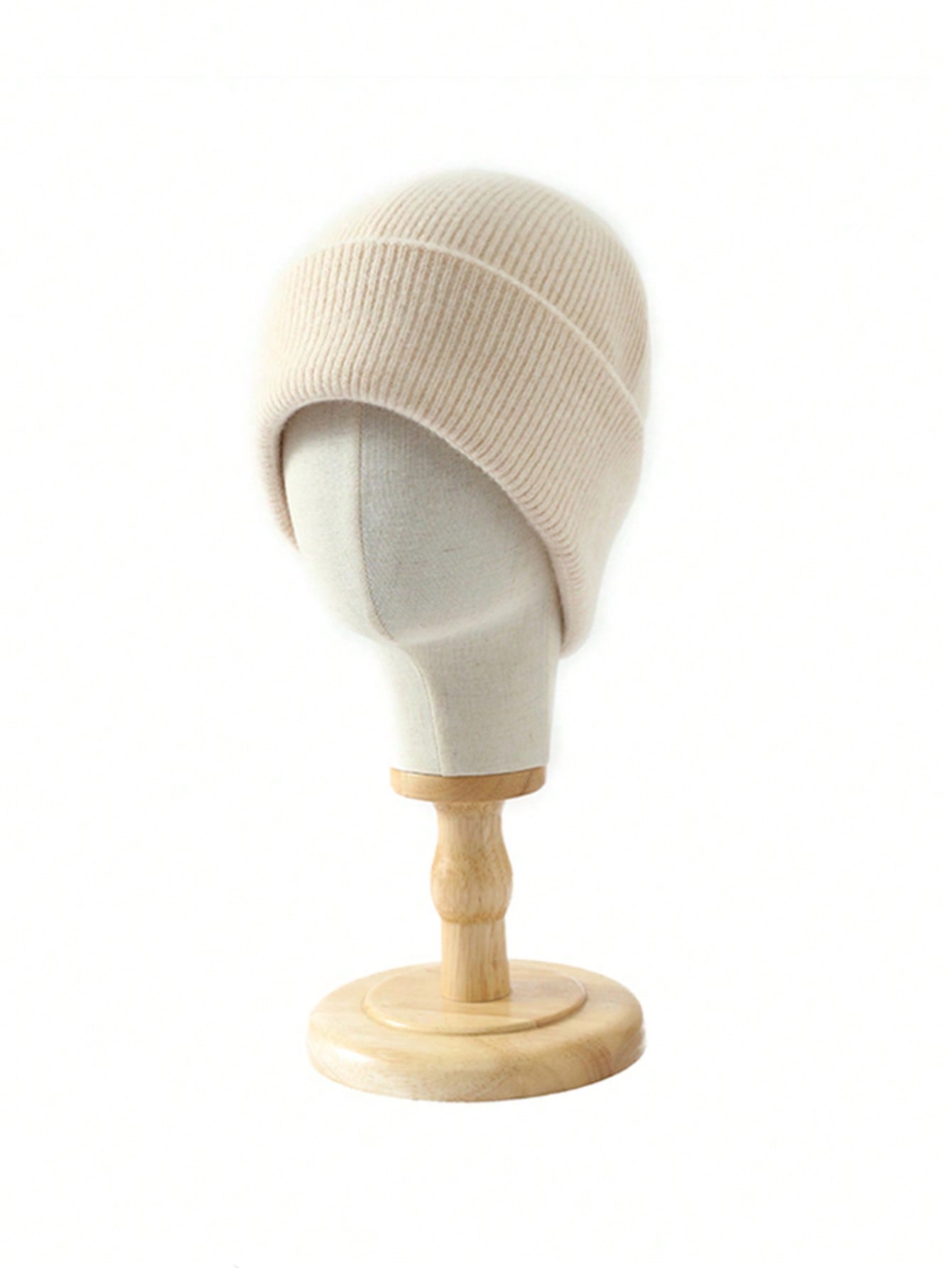 100%Cashmere Women s Thick Flanged Pullover Hat For Winter Warmth Solid Color Knitted Hat Y2k Fashionable Brimless Hat бежевый