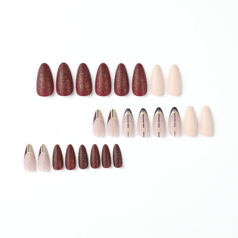 Almond Shape Glitter Nail Tips with Removable Jelly Glue - Minimalist Nail Art Patches