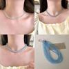 Exquisite 4 6 8Mm Beads Pink Blue Natural Stone Beaded Necklace For Women Simple Chokers Daily Party Jewelry Gift
