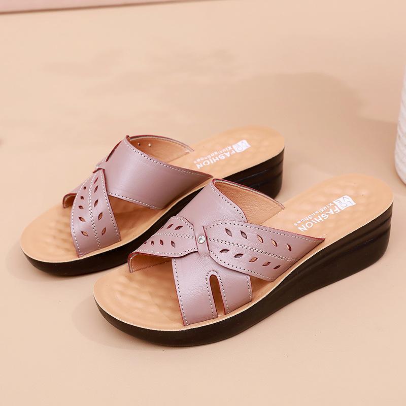 New Style Slippers, Women's Single Shoes, Soft-soled Wedge Heels, Middle-aged and Elderly Sandals