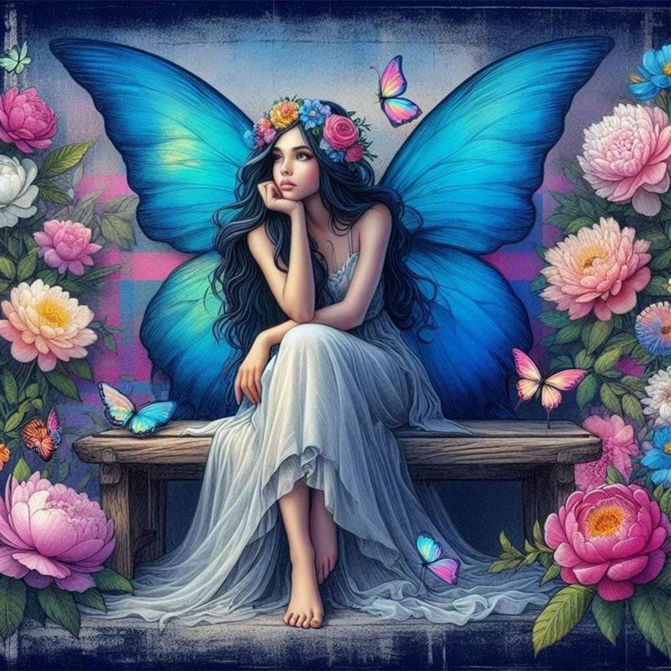 

5D Diy Алмазная картина Набор Мультяшный эльф крылья Полная вода Алмазная мозаика Вышивка Цветок Фея Птица Изображение Украшения Full Round 20x20CM