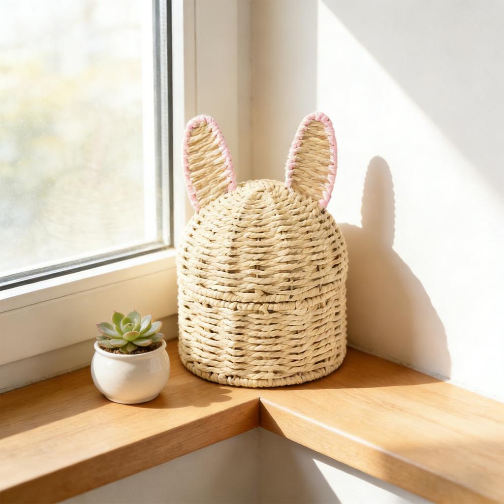 Handmade Woven Ear Storage Basket, Easter Egg Ornament Storage Basket, Paper Rope Creative Storage Basket