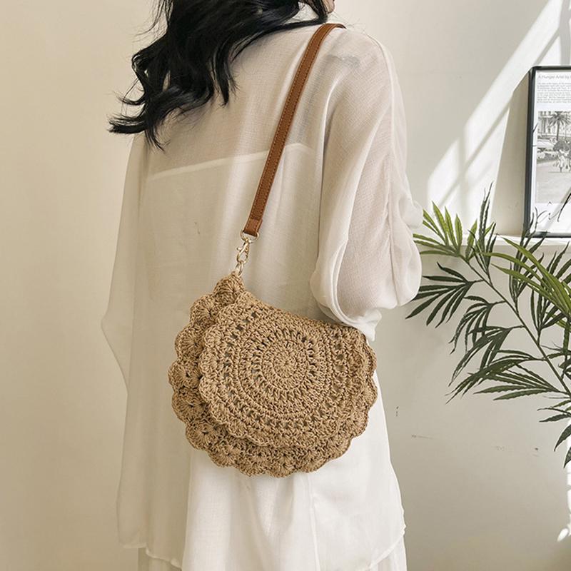 Summer Trendy Weaving Exquisite Handbag Fashionable and Simple Knitted Saddle Bag for Women Beach Vacation