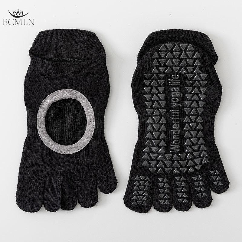 

Носки для йоги с 5 пальцами для женщин, носки для пилатеса, нескользящие женские хлопковые носки для танцев, барре, спортзала с захватами One size чёрный