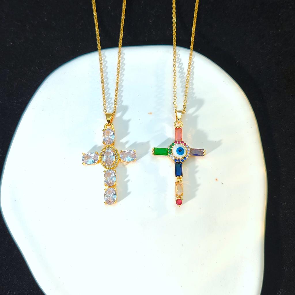 Xiyin Zircon Cross Necklace Women'S Light Luxury Personality Versatile Bright Pendant Collarbone Chain Accessories