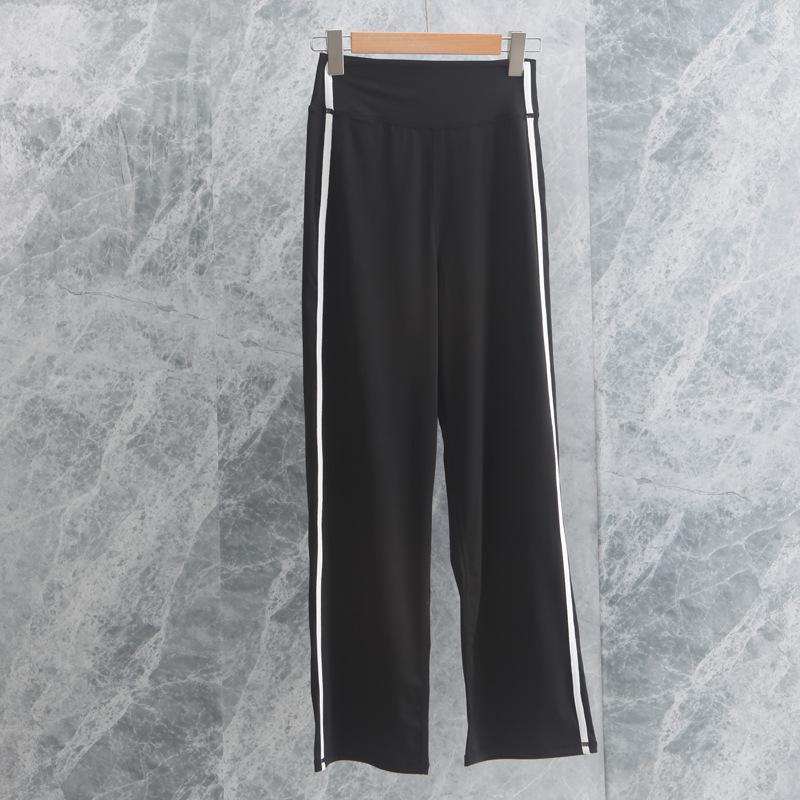 High-Waisted Straight Leg Contrast Yoga Pants - Elastic, Loose, and Comfortable for Fitness