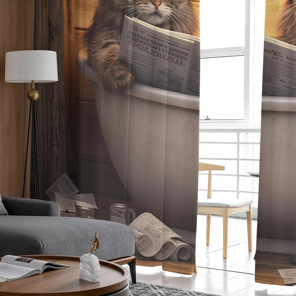 Katze Zeitung Bad Gardinen für Wohnzimmer Schlafzimmer Tüll Vorhang für Küche Voile Vorhang Blind Panels