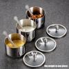 Stainless Steel Sugar Containers Gold/Silver 304 Stainless Steel Sugar Bowl Clear Lid Spoon Kitchen Condiment Pot