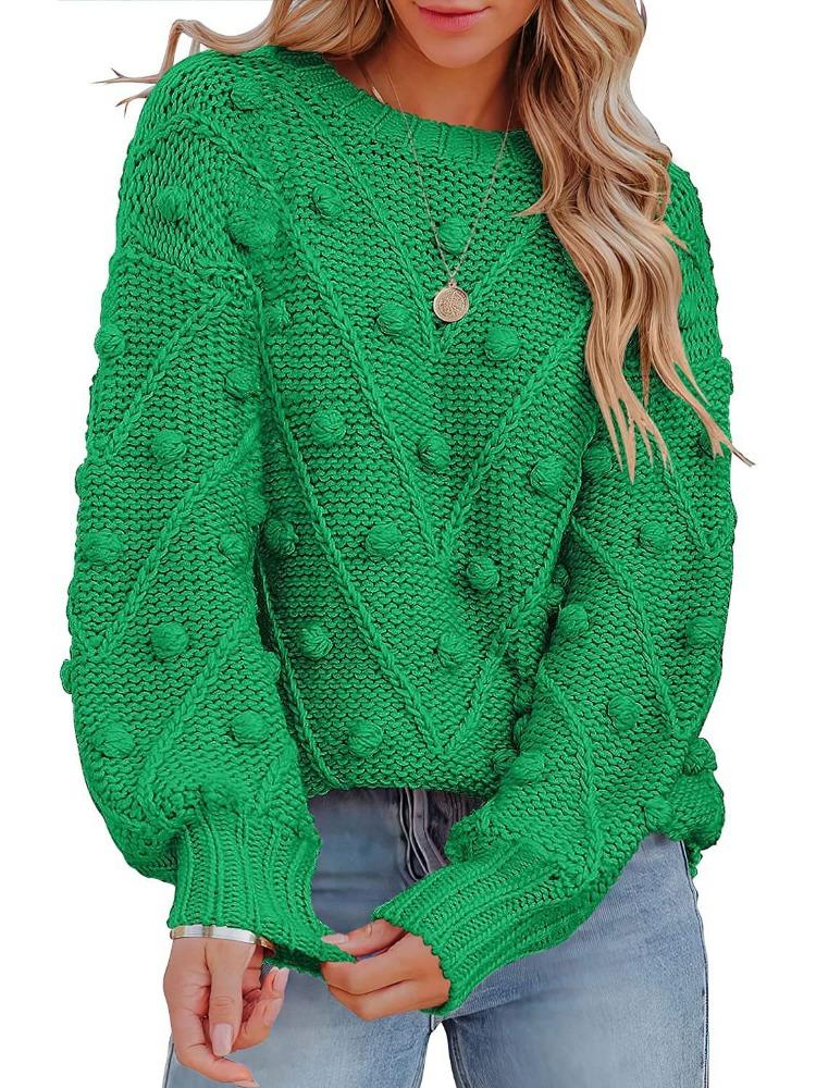 

Осенне-зимний вязаный свитер с помпонами, свободного кроя, с длинным рукавом, пуловер, женский, роскошный, расслабленного кроя, стройнящий и универсальный топ XXL зелёный