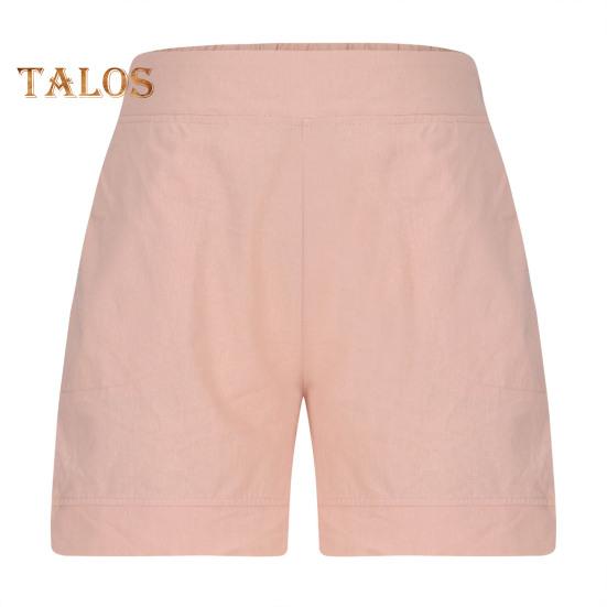 Women's Cotton Linen Shorts Elastic Waist Baggy Short Pants with Pockets Casual Knee-Length Summer Shorts