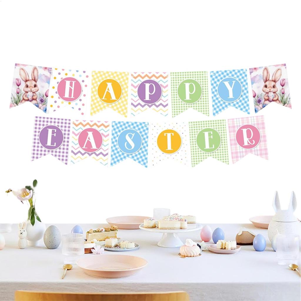 Easter Party Decorations Bunting Garland Welcome Backdrop Colorful Easter Banner Decorations For Home Farmhouse Fireplace Tree