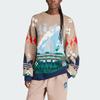 Adidas Originals Holiday Pattern Print Loose Crew Neck Long Sleeve Knit Sweater Women Tops Pink Brown IT1740