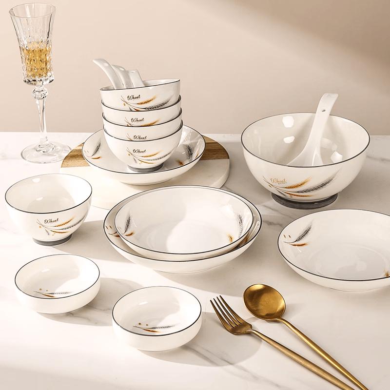 HAJ Golden Wheat Waves 18-Piece Ceramic Dinnerware Set 1