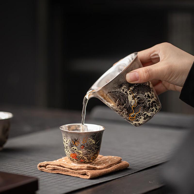 Su's Ceramic Gilded Silver Ink Dragon Gaiwan Tea Set