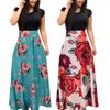 Women Short Sleeve Floral Printed Patchwork Prom Cocktail Large Swing Maxi Dress