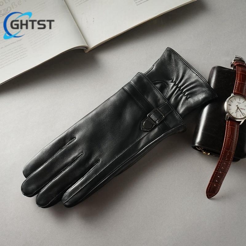 New Genuine Leather Sheepskin Winter Men's Gloves Warm Fleece Driving Cycling Touch Screen Gloves Best Gift For Men