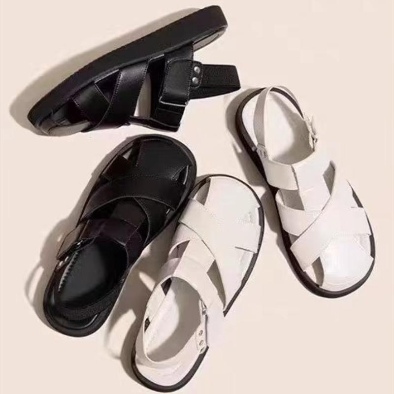 Fashion Closed-toe Roman Sandals for Women, Wear Outside In Summer 2024, with Skirt, Flat-bottomed and Comfortable Hollow Pig Cage Shoes