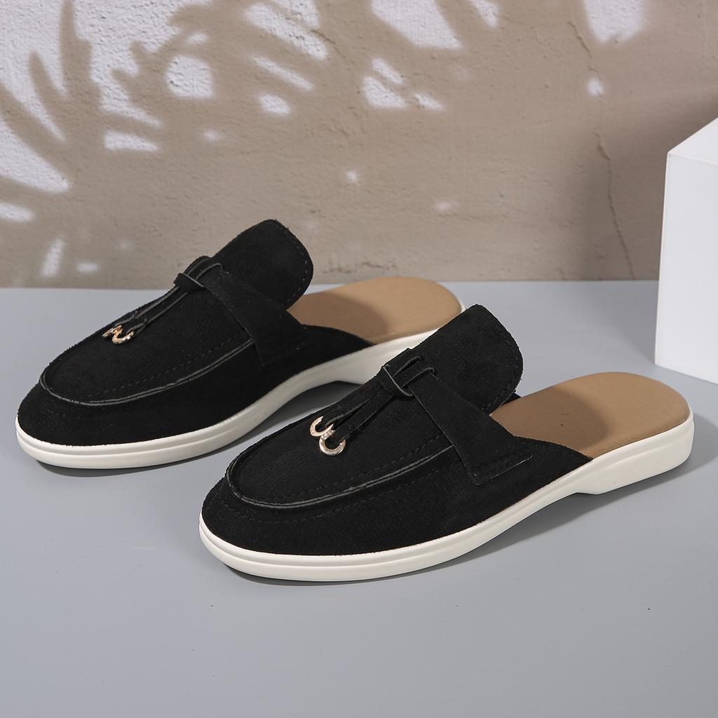 Fashion 2024High Quality Summer Walk Shoes Comfortable Loafers Slippers for Women 2024 Classic Leather and Fabric Feel Sandals 36-42