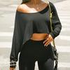 Streetwear Crop Top Off-shoulder Vintage Anni 2000 Bianco Manica Lunga Magliette Larghe Donna Casual Autunno y2k T-shirt Harajuku