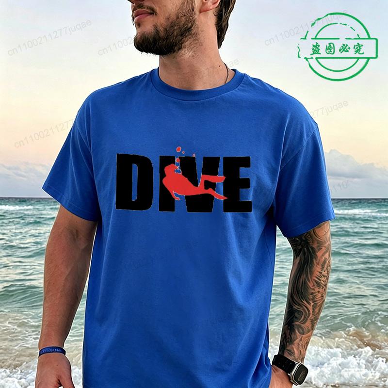 Minimal Dive Letter Red Diver Print Tshirt Unisex Unisex Simple Scuba Diving Tee Tops Beach Vacation Casual Shirts For Ocean Lovers