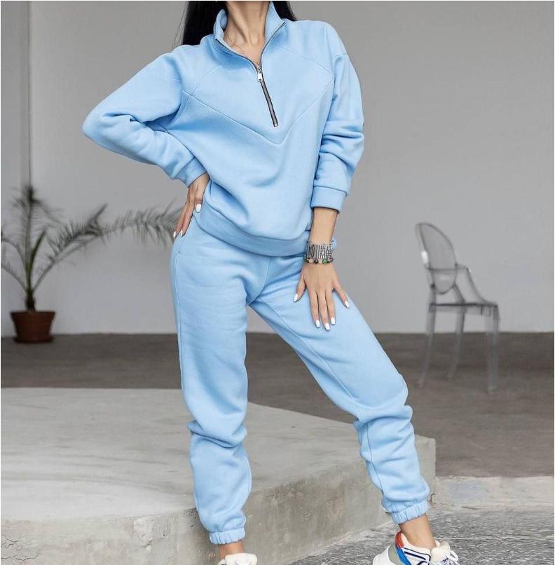 Spring And Autumn Fashion Casual Hooded Sweater Two-piece Long-sleeved Solid Color Fleece Casual Suit