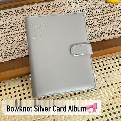 Xiaohongshu Style Niche A5 Silver Card Binder: 4-Pocket Leather Album for Instax and Small Card Display