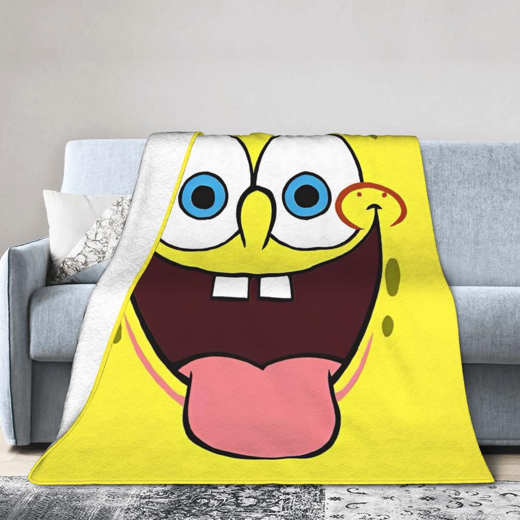 SpongeBob Happy Funny Face Cartoon Blanket Flannel Awesome Warm Throw Blanket for Coverlet Textile Decor