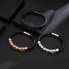 European-American Punk Bicycle Chain Titanium Steel Bracelet with Woven Cowhide In Stainless Steel Motorcycle Design.