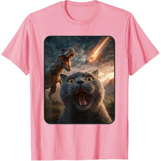 Cat Selfie with T-Rex Dinosaur Funny Cat T Rex Shirt Meme T-Shirt