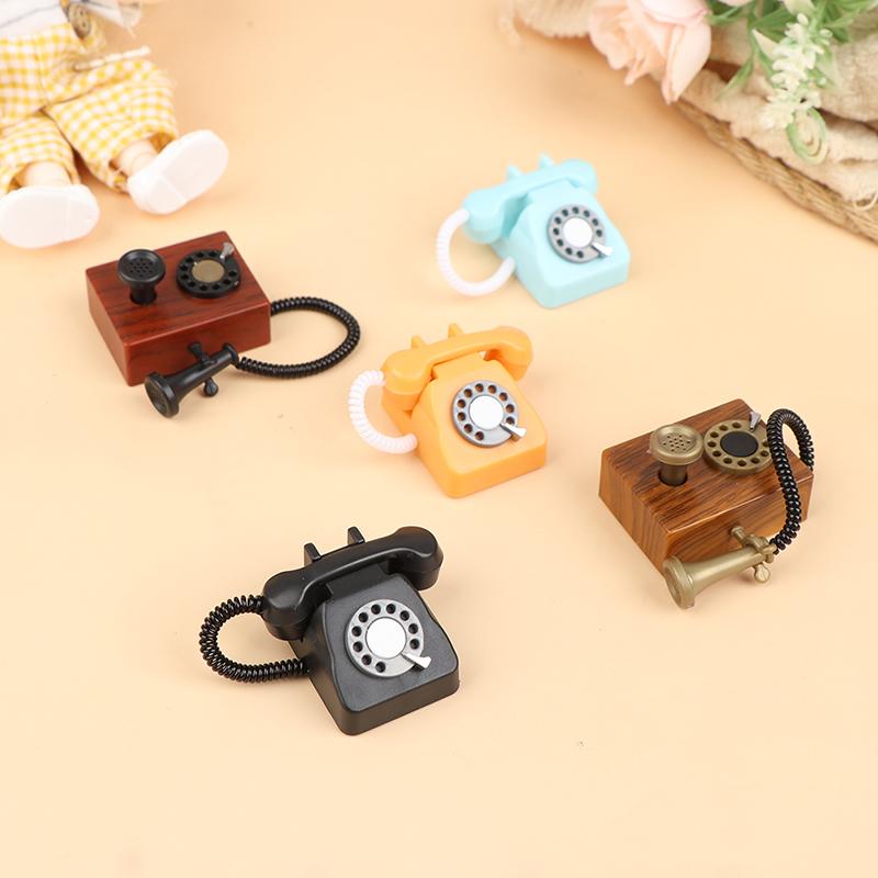 1Pcs Dollhouse Retro Telephone Dollhouse Toys