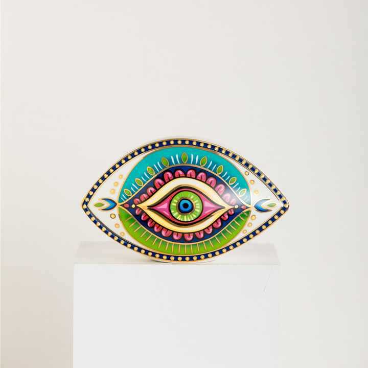 New Blue Evil Eye Home Decor Ornament Ceramic Devil's Eye Statues Lucky Amulet Home Living Room Desktop Feng Shui Figurines