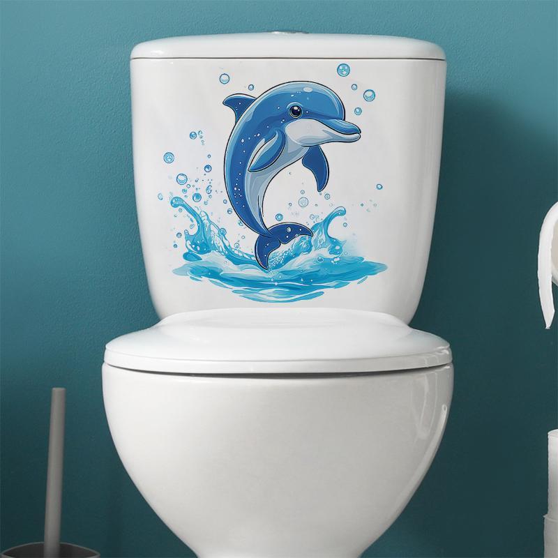 Süßer Cartoon Blauer Delfin Toilettendeckel Aufkleber Wasserdicht Selbstklebend Für Badezimmer Heimdekoration Einfach Anbringen Entfernen