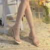 Summer evening breeze fairy one-word buckle with skirt thick heel sandals female French rhinestone snake strap high heels